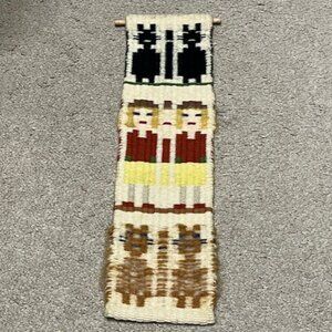 VTG Loom Woven Folk Wall Hanging Textile Tapestry by Edward Winter 4.5"x15"